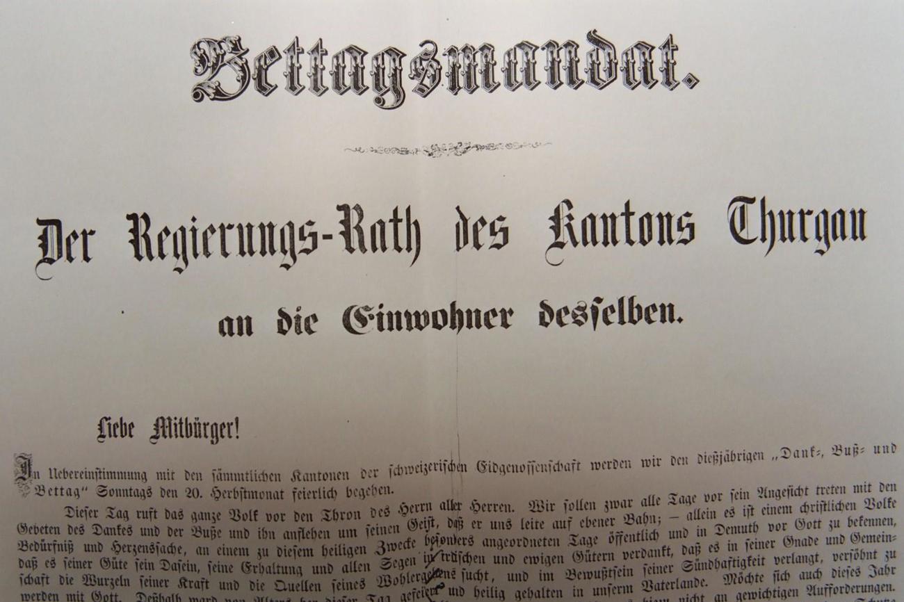 Das Bettagsmandat von 1890 richtete noch der Regierungsrat des Kantons
Thurgau an die Einwohnerschaft. (Bild: zVg)