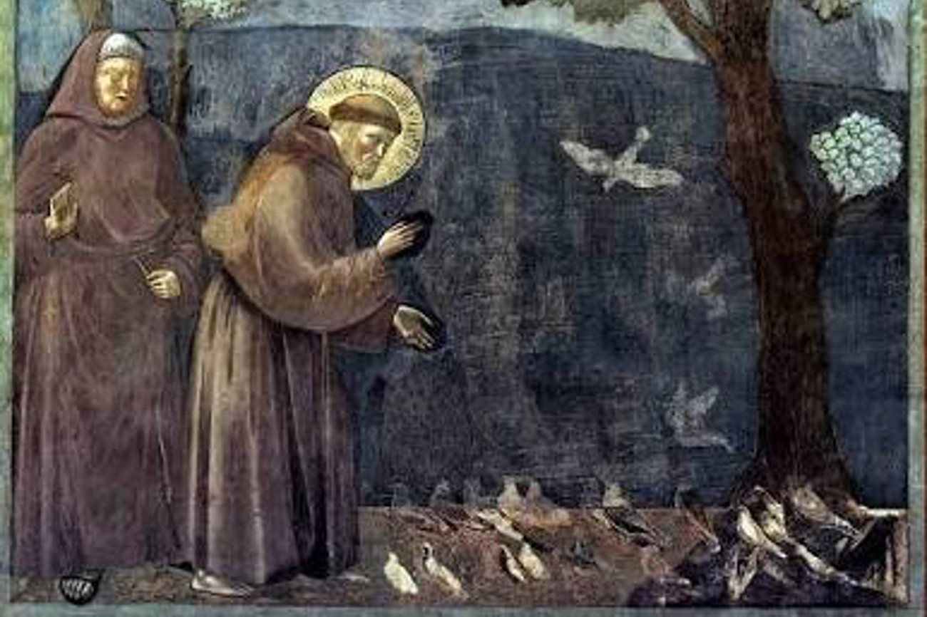 Franziskus predigt den Vögeln, eine weitere Legende, die ihn mit der Schöpfung in Verbindung bringt. | Quelle: Wikipedia